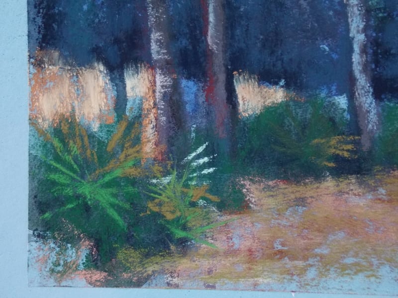 pastel painting of a trees along a path in the Julington Durbin Preserve