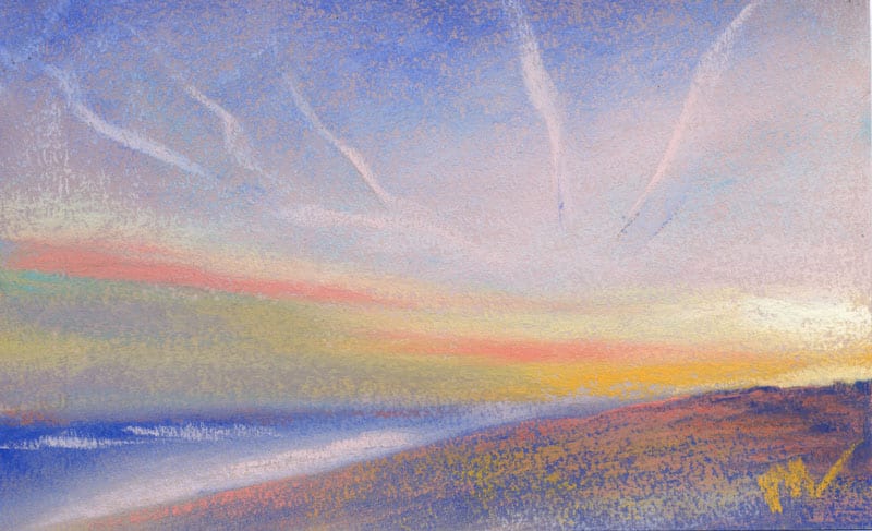 pastel painting of a late afternoon on the beach