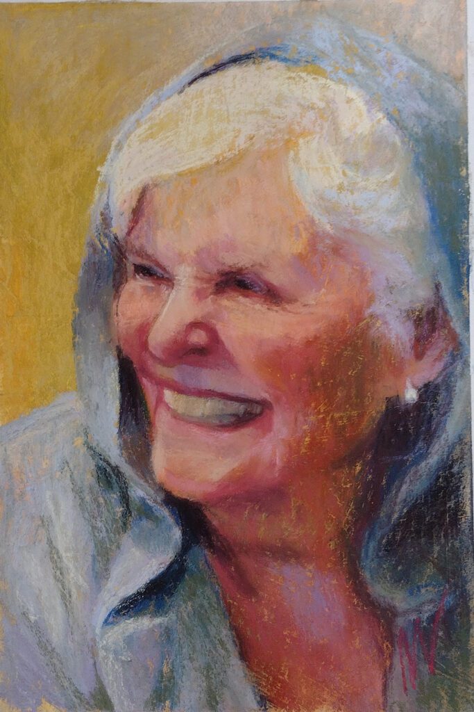Marie Marfia, Suzanne's Mom, 9 in x 6 in, soft pastel on textured board, NFS.